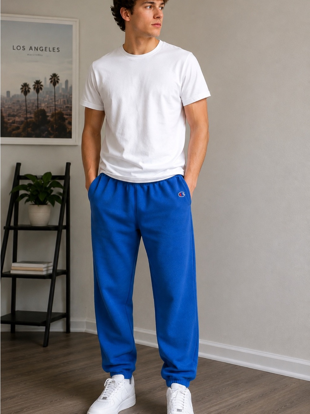 Champion Authentic Blue Fleece Sweatpants Joggers Size S Embroidered Logo